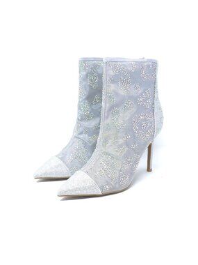 Thalia Sodi Booties Shaylene Embellished Stiletto Heel Silver Size 8M